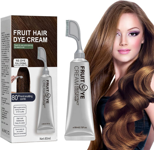 Crema para el cabello con peine para cubrir canas, Negro, 80 ml, extracto de fruta, cubierta para el cabello para mujeres y hombres