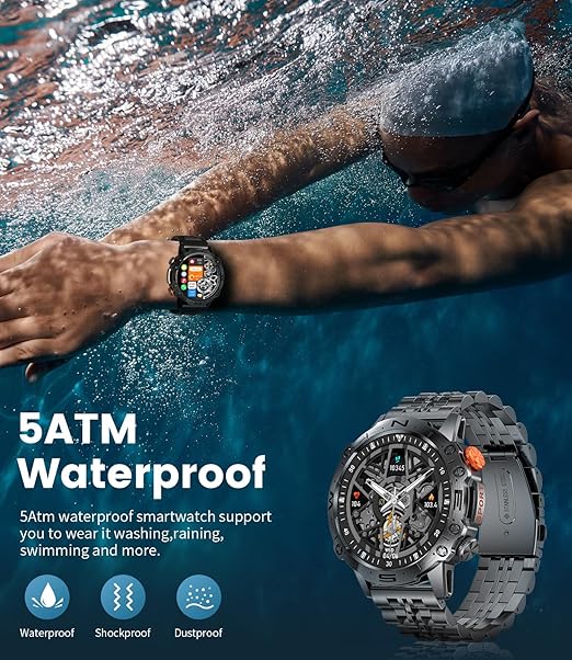 Smartwatch deportivo negro con correa metalica Reloj inteligente para hombre,