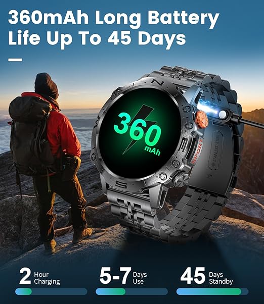 Smartwatch deportivo negro con correa metalica Reloj inteligente para hombre,