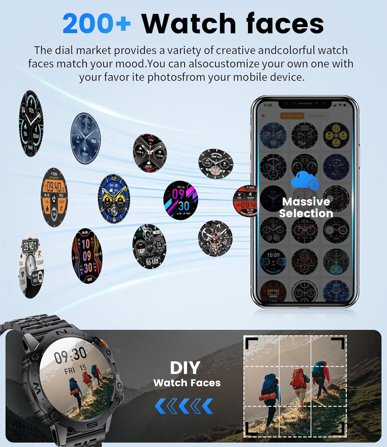 Smartwatch deportivo negro con correa metalica Reloj inteligente para hombre,