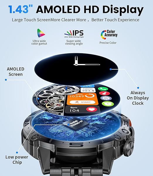 Smartwatch deportivo negro con correa metalica Reloj inteligente para hombre,