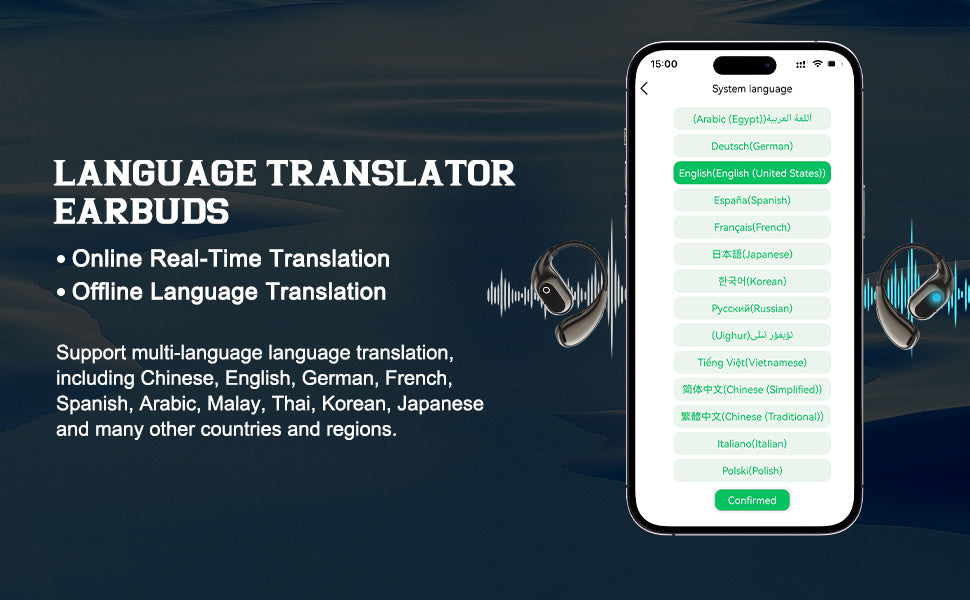 Openair 5 OWS - Auriculares inalámbricos Bluetooth de traducción, traductor al aire libre 3 en 1, traductor de idiomas en tiempo real con 138 idiomas compatibles con iOS y Android (blanco)